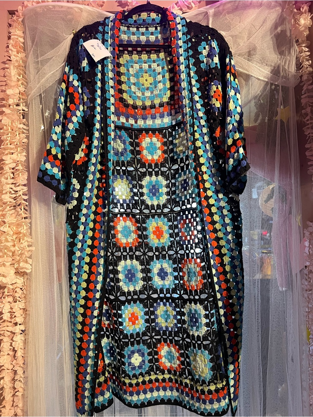 Crochet Granny Square Cardigan - Black Multi small/medium